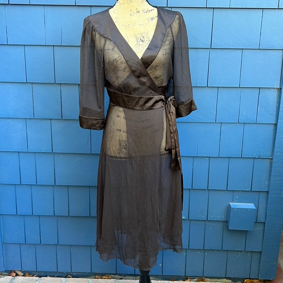 Diane Von Furstenberg Dresses & Skirts - Diane von Furstenberg brown silk sheer wrap dress medium size 8